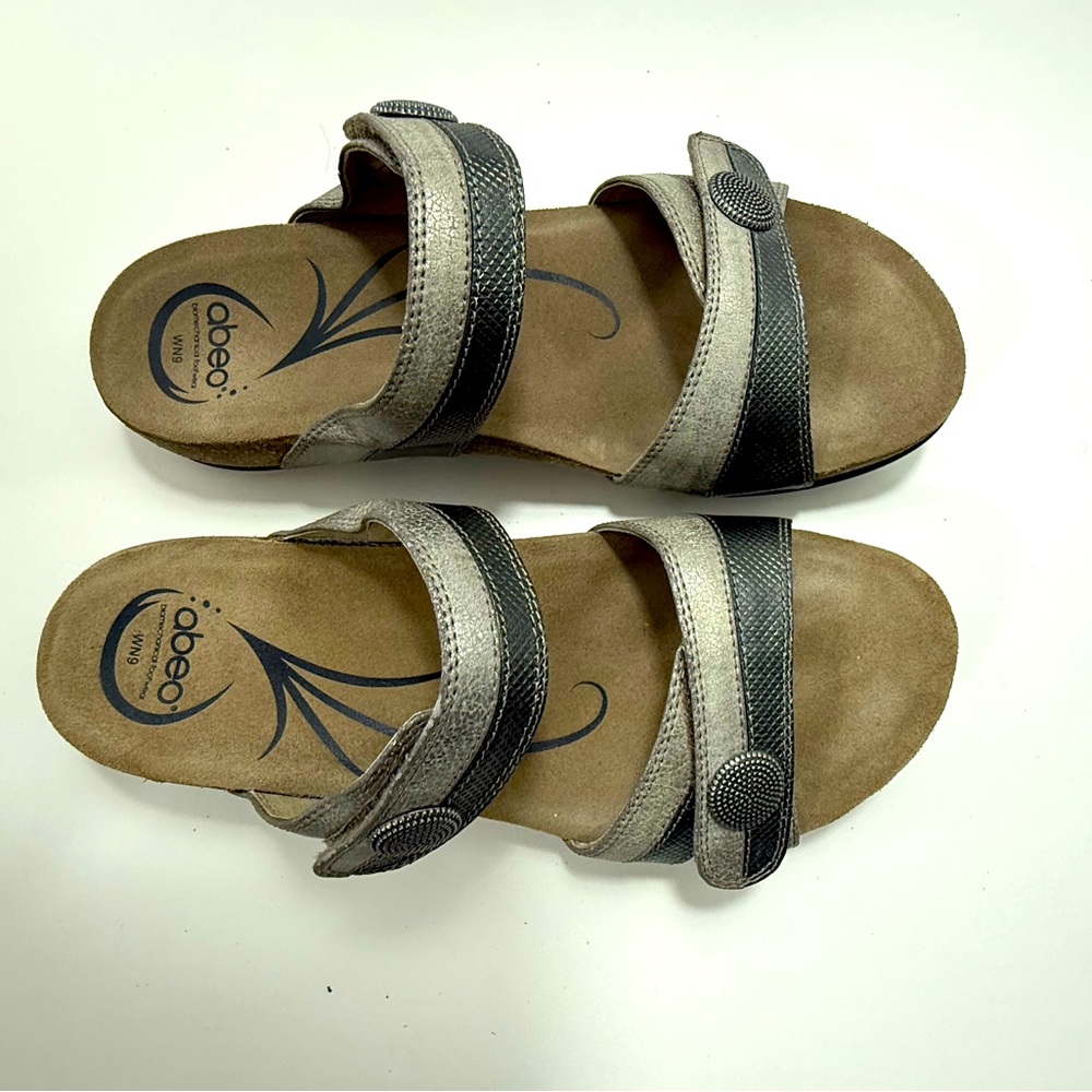 Abeo Leather/Cork, Velcro Adjustable Comfort Sandals with Contoured Footbed